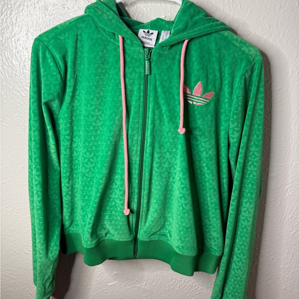 Adidas Vibrant Green Hoodie with Pink Details